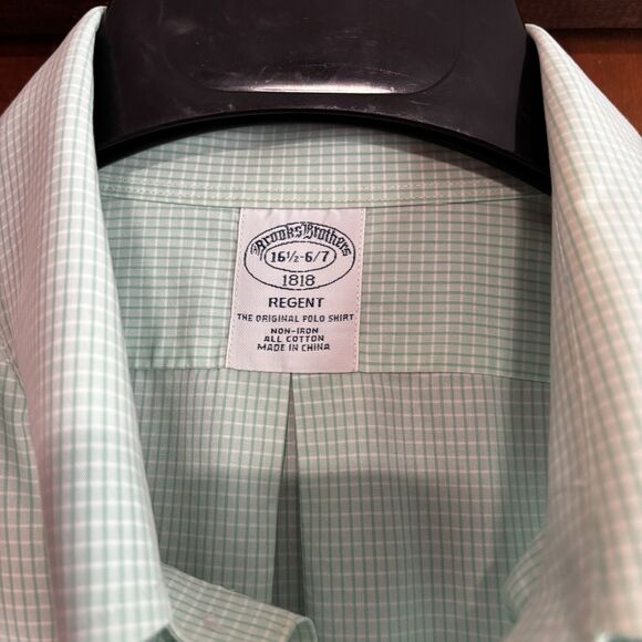 Brooks Brothers Regent Shirt Men's Size 16.5-6/7 Green White Check Long Sleeve - Picture 4 of 10
